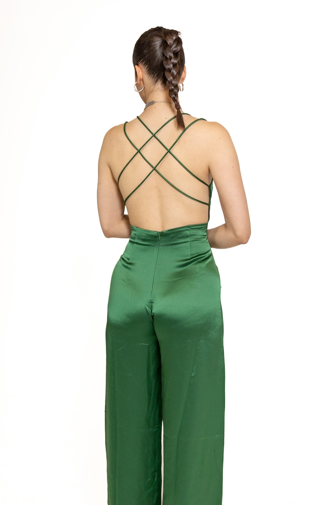 Sylc Designs Womens Green Satin Jumpsuit