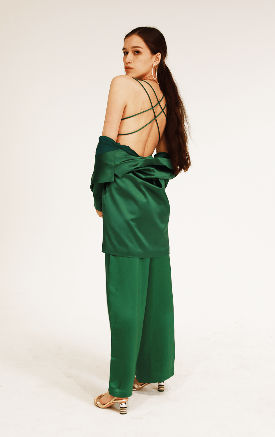 Sylc Designs Womens Green Satin Jumpsuit