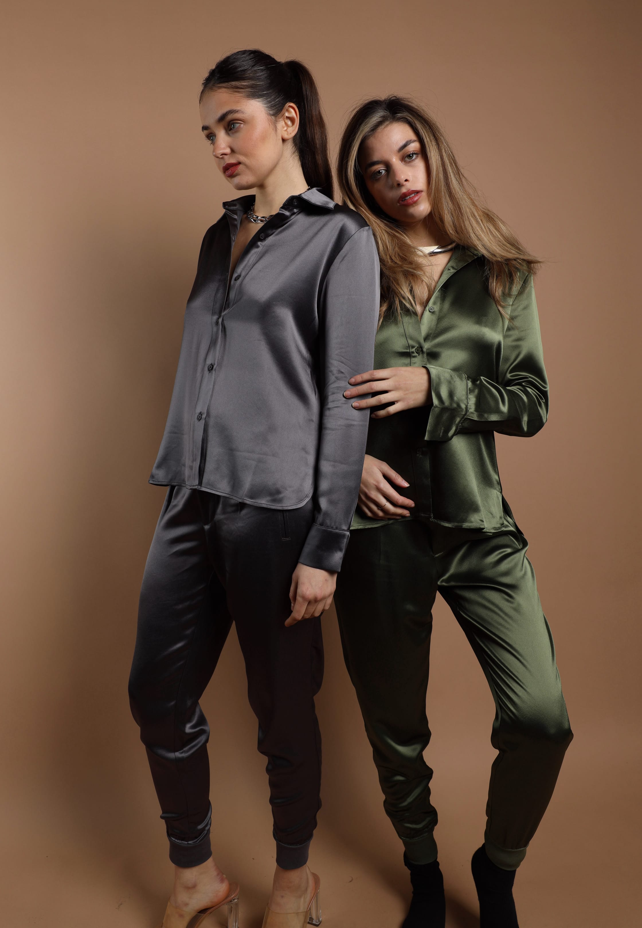 Sylc Designs Womens Gunmetal Satin Joggers