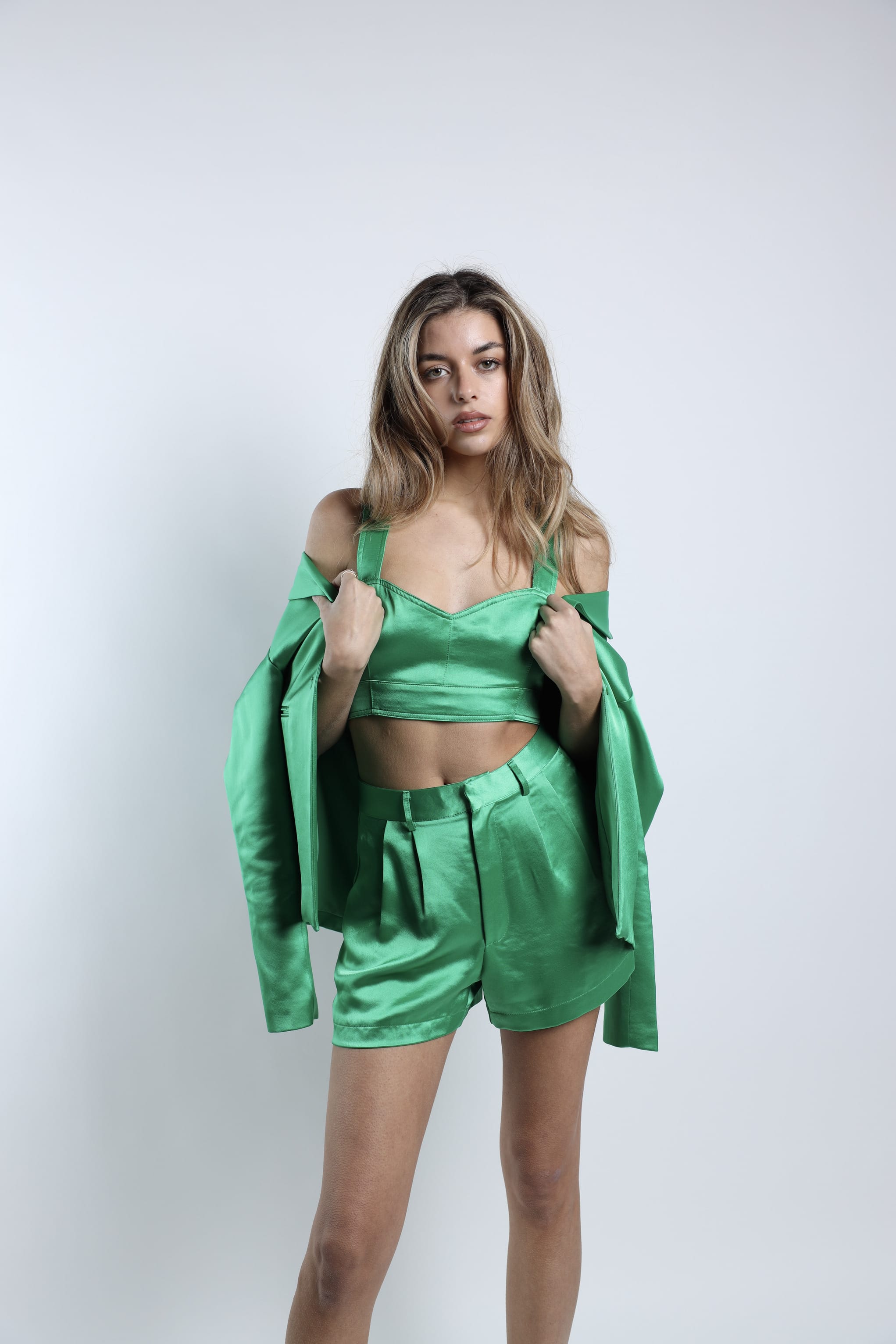 Sylc Designs Womens Kelly Green Satin Bralette