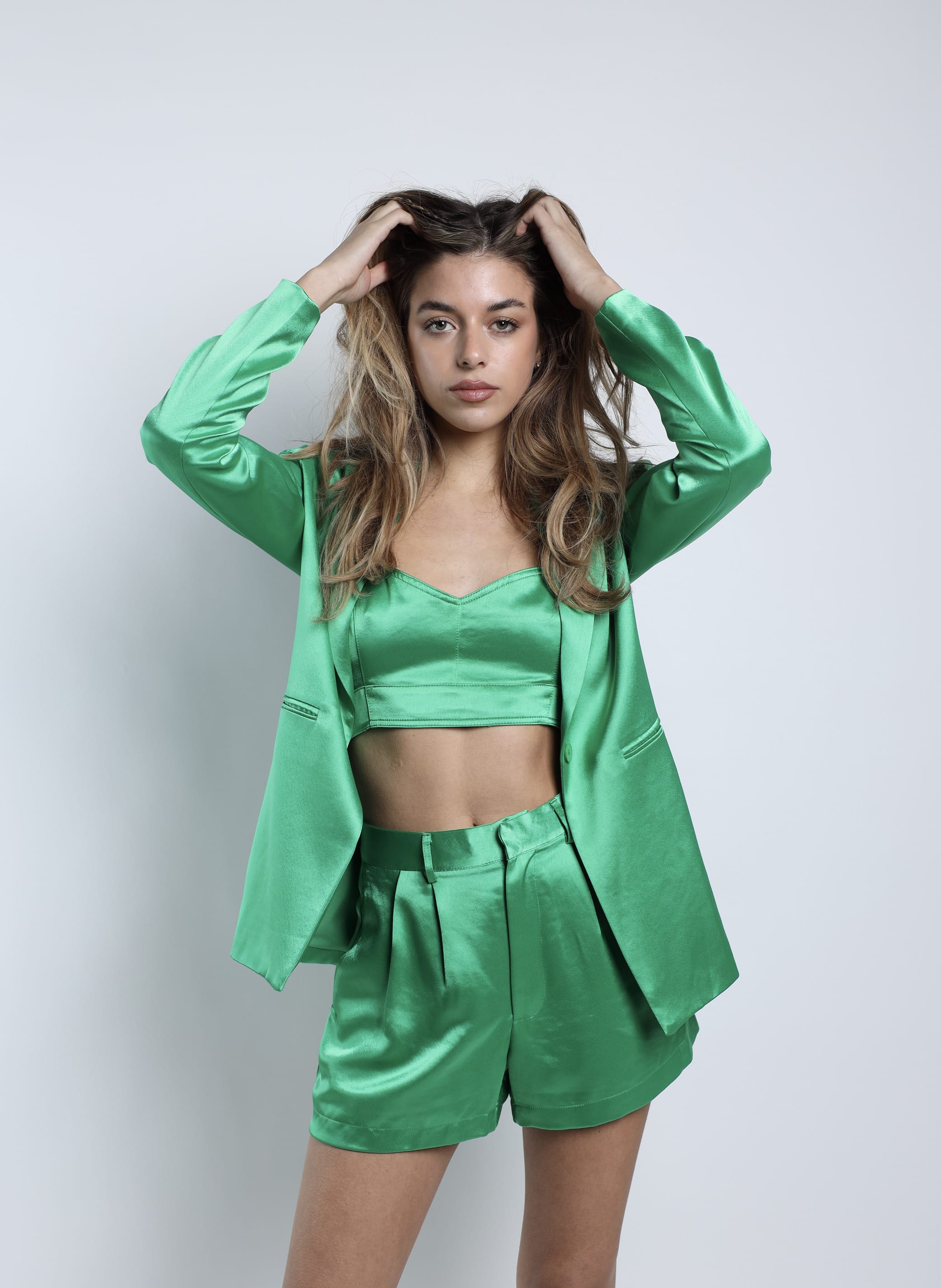 Sylc Designs Womens Kelly Green Satin Shorts