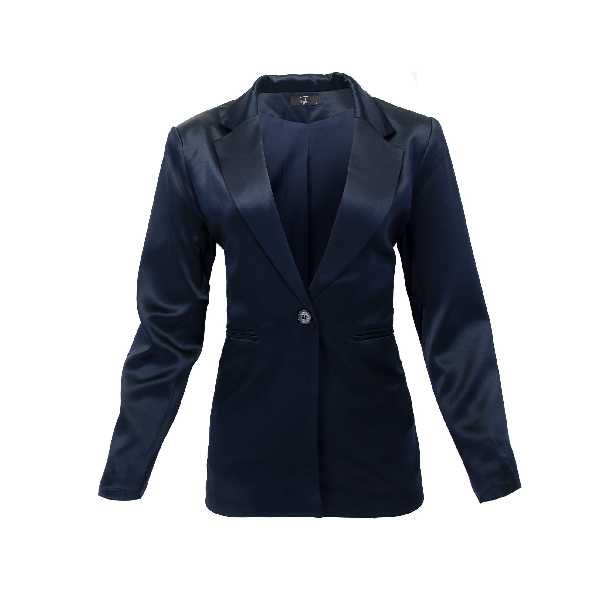 Sylc Designs Womens Navy Satin Blazer