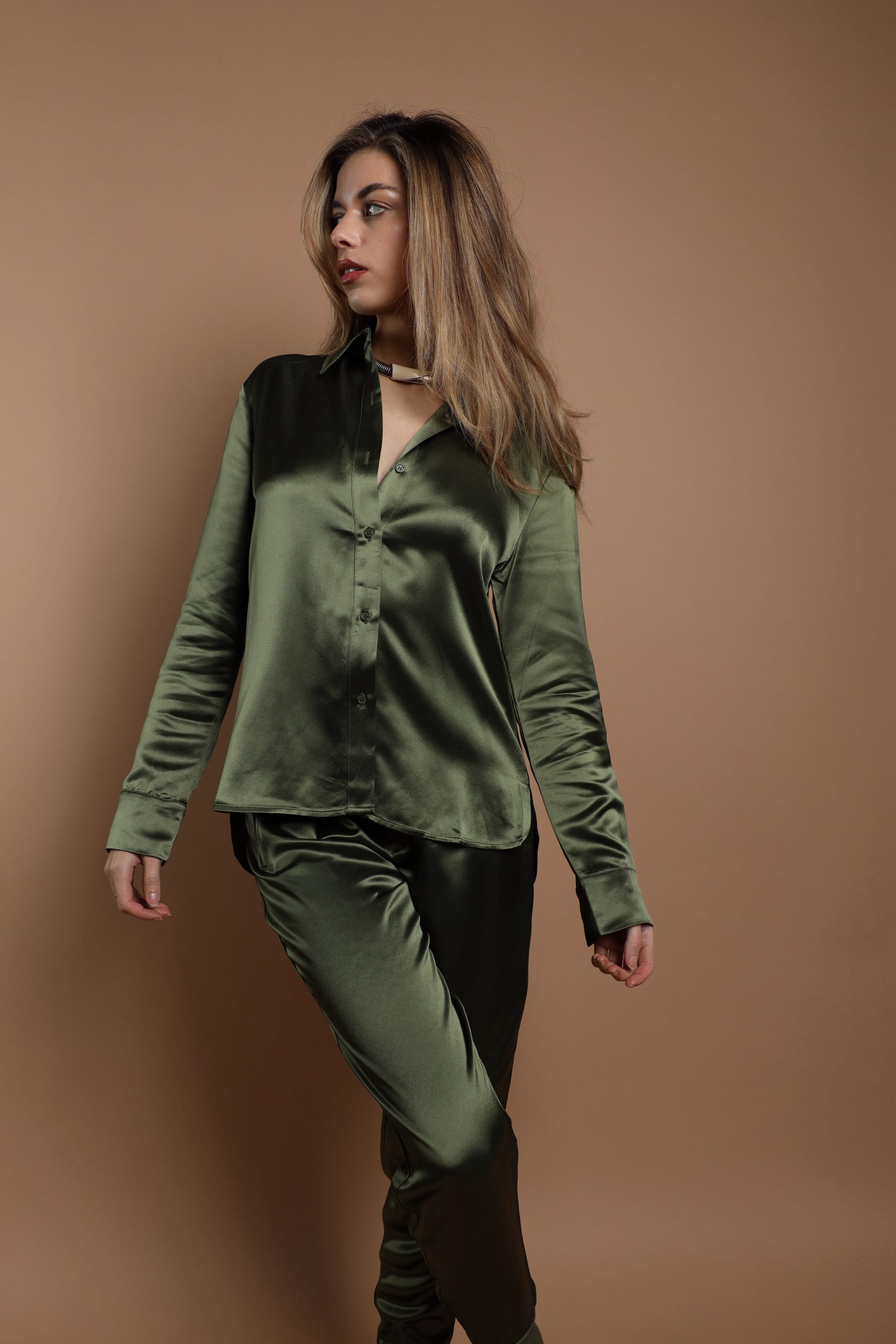 Sylc Designs Womens Olive Satin Joggers