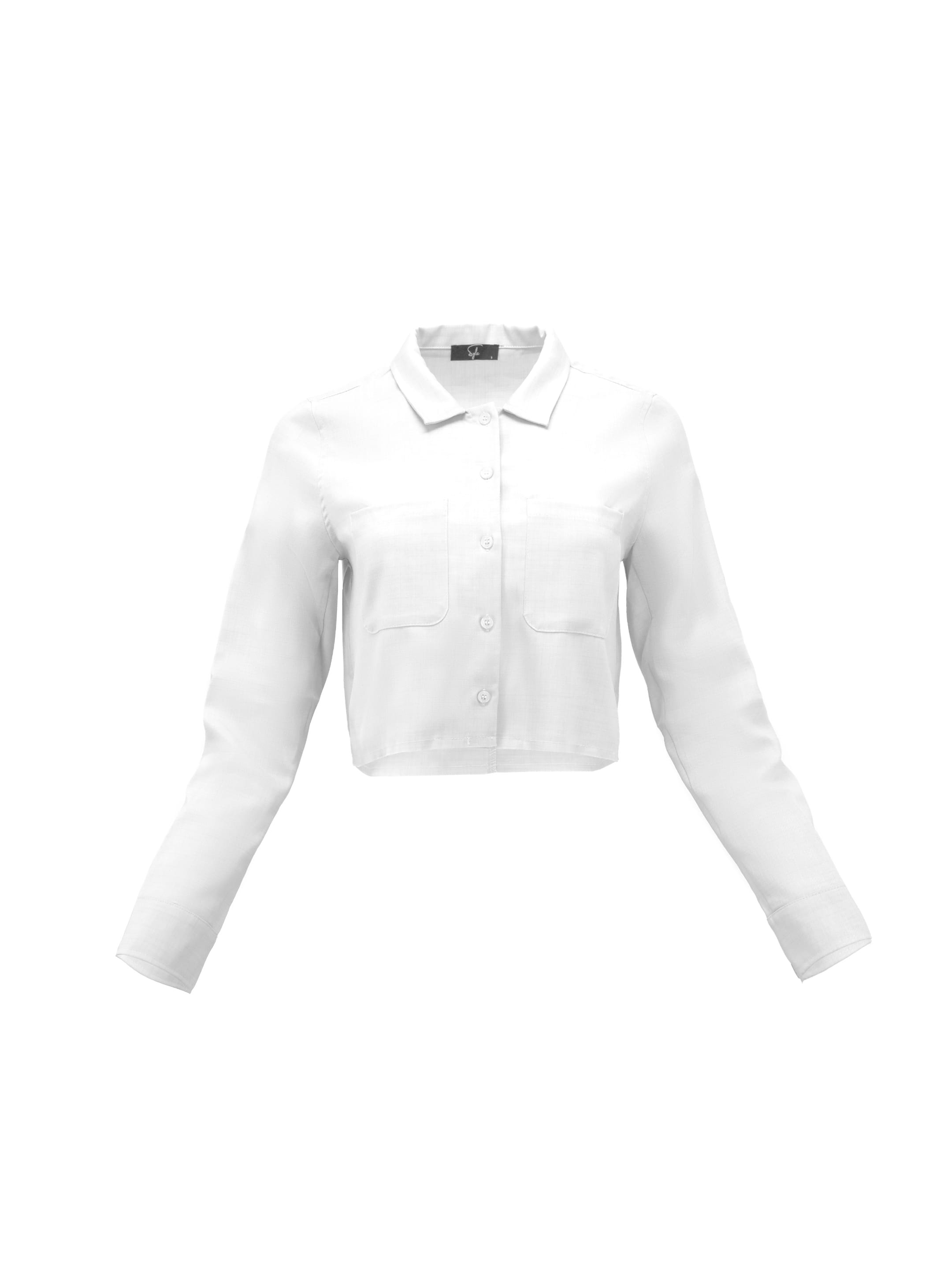 Sylc Designs Womens White Cropped Cotton Button Down