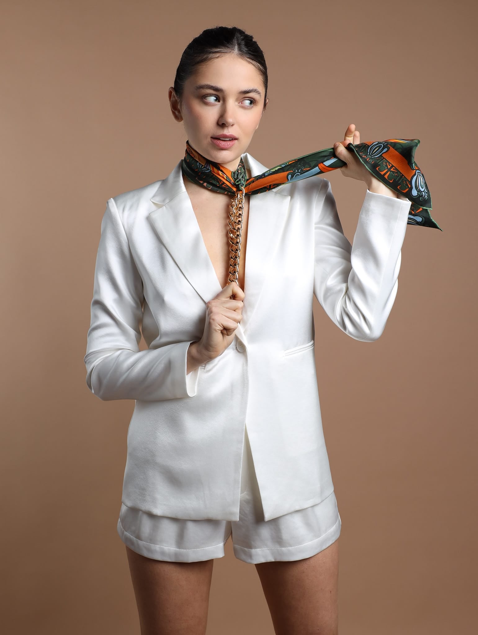 Sylc Designs Womens White Satin Blazer