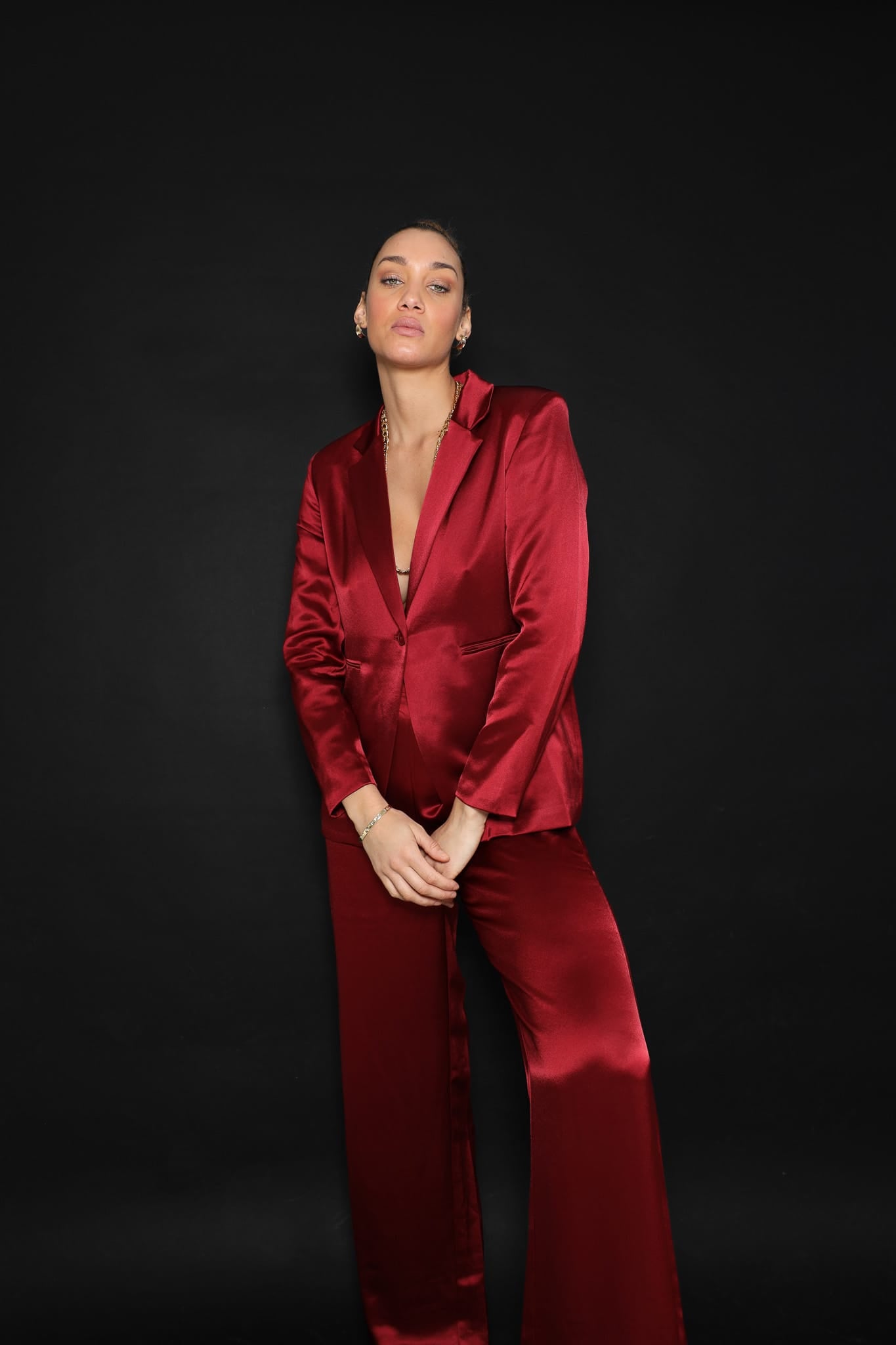 Sylc Designs Womens Wine Satin Blazer