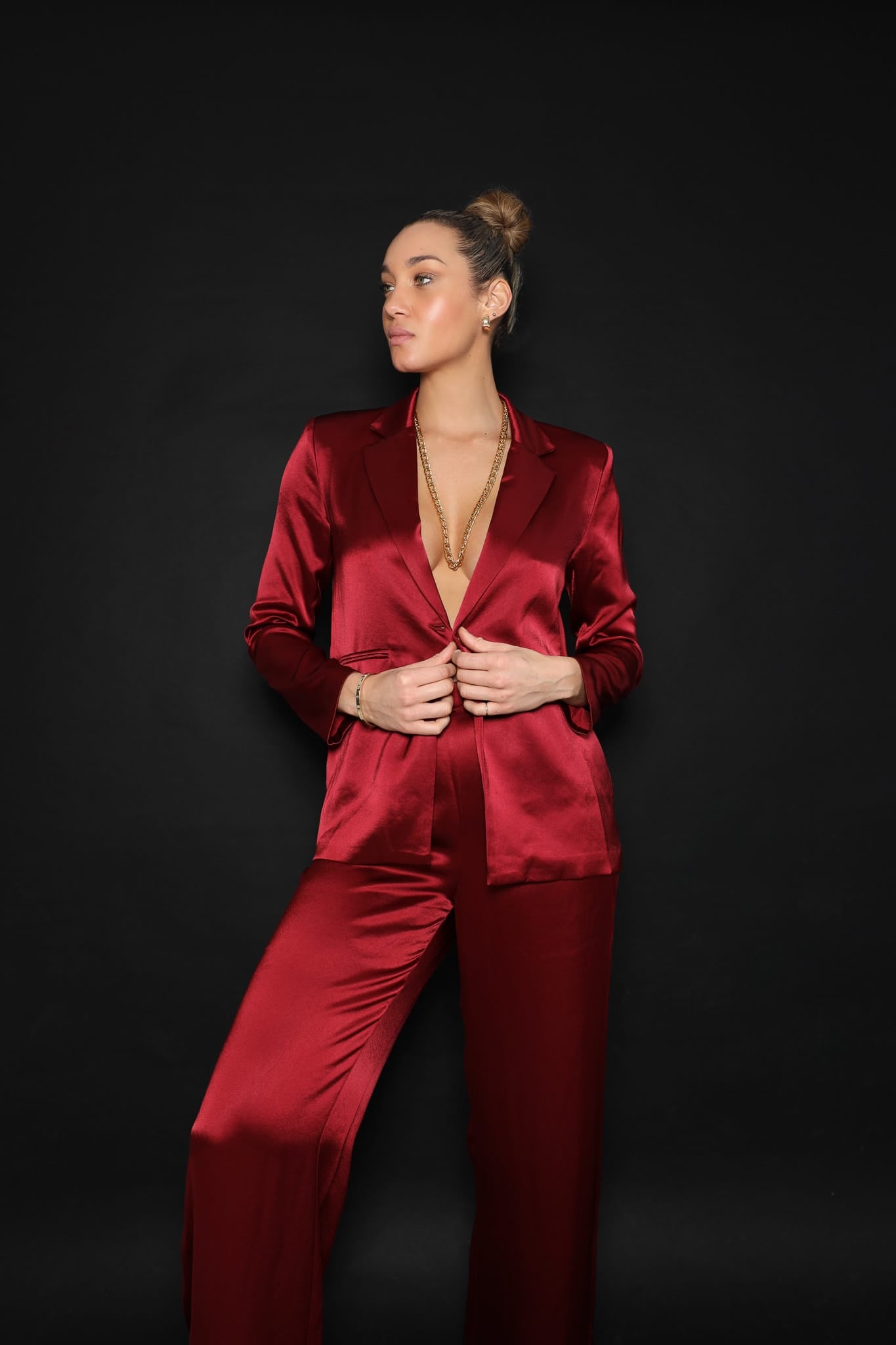 Sylc Designs Womens Wine Satin Blazer